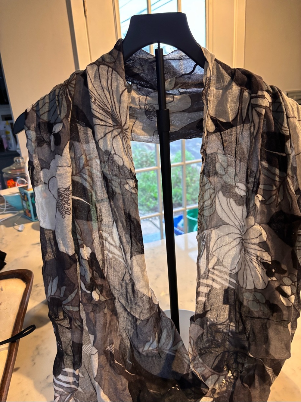 Lightweight Floral Sheer Scarf - Black & White